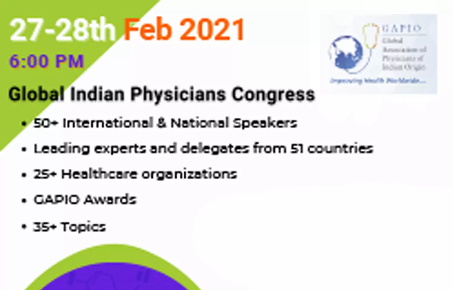 Global Indian Physicians Congress 2021 organized by GAPIO to go Virtual on February 27, 28