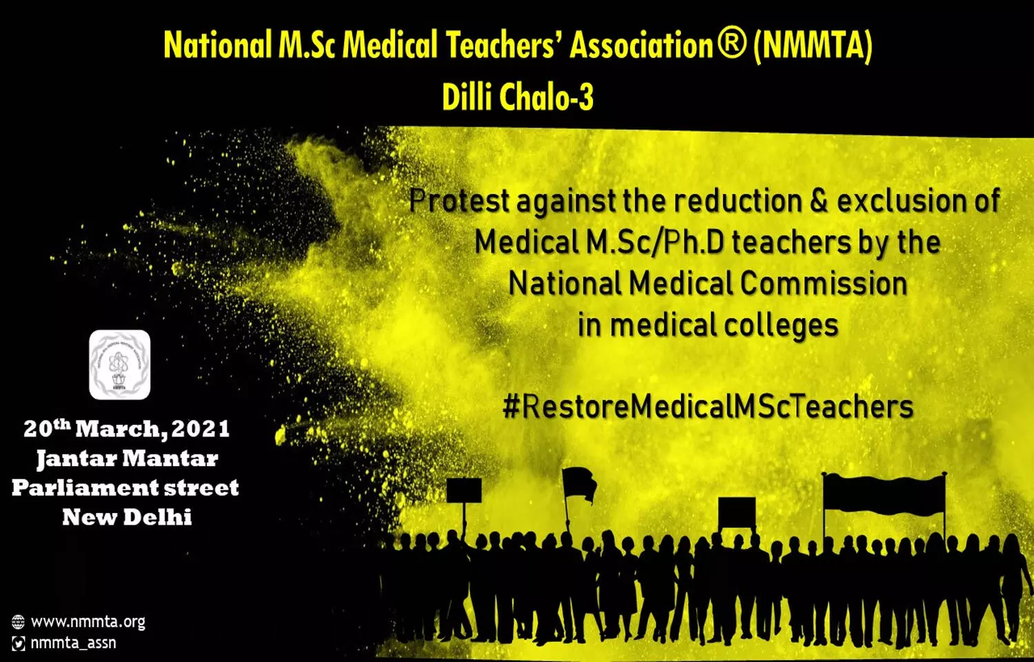 Medical MSc to protest against reduction of percent of non-MBBS teachers in medical colleges by NMC on March 20