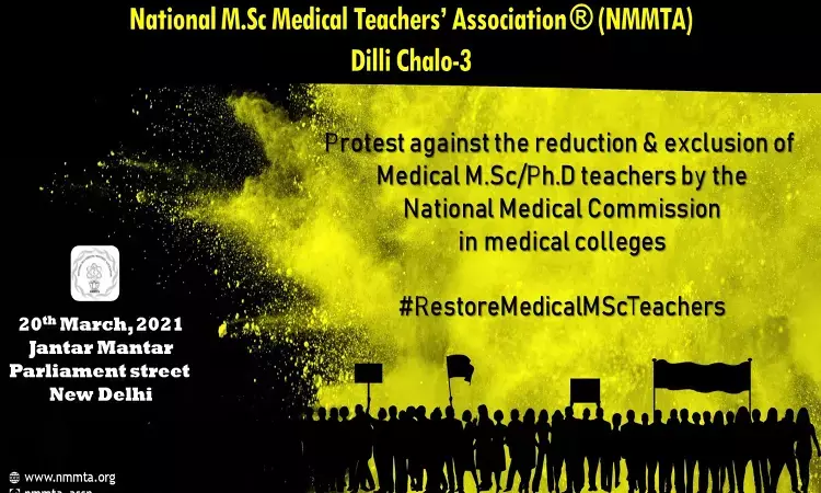 Medical MSc to protest against reduction of percent of non-MBBS teachers in medical colleges by NMC on March 20
