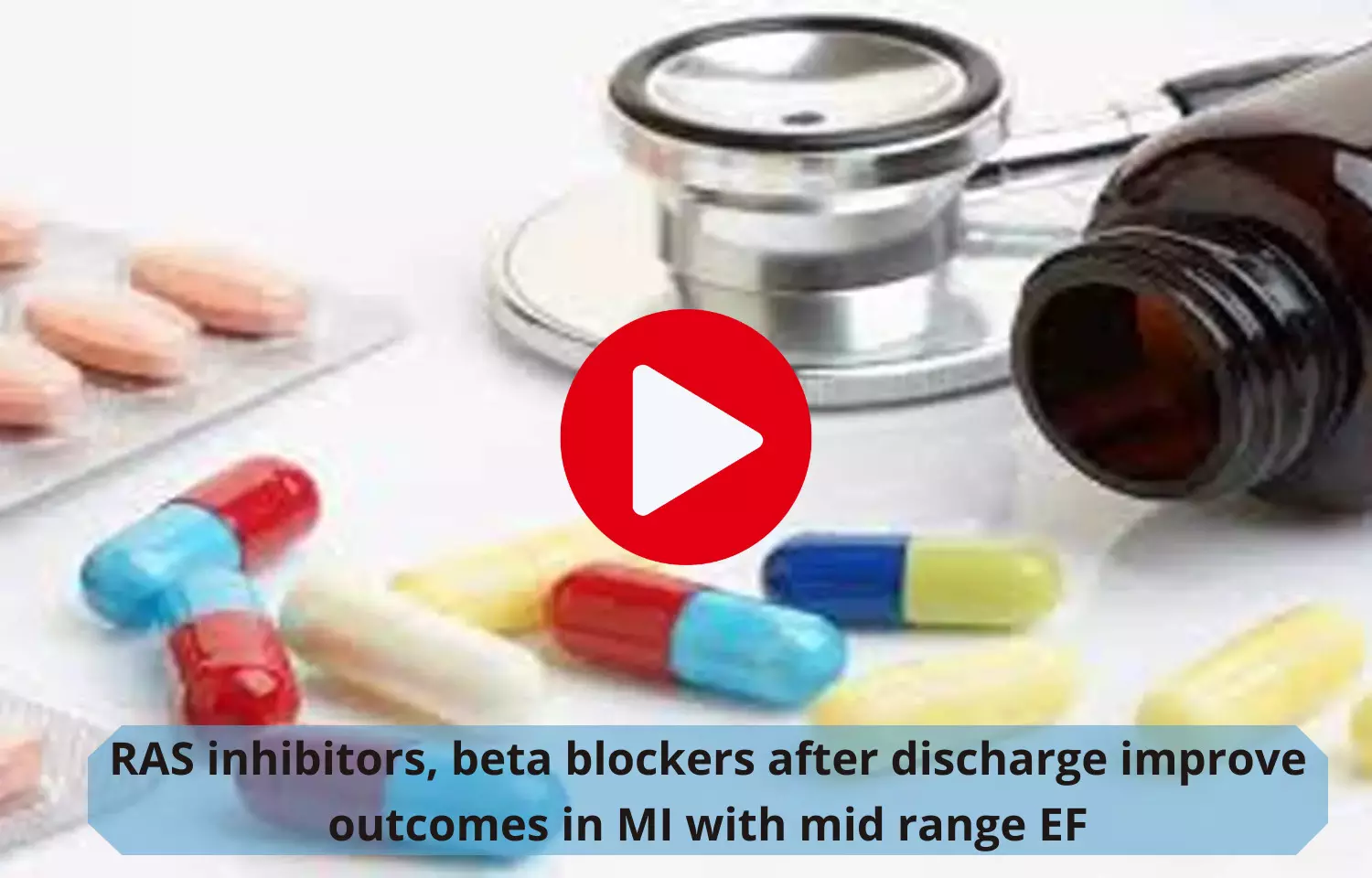 RAS inhibitors, beta blockers after discharge improve outcomes in MI with mid range EF