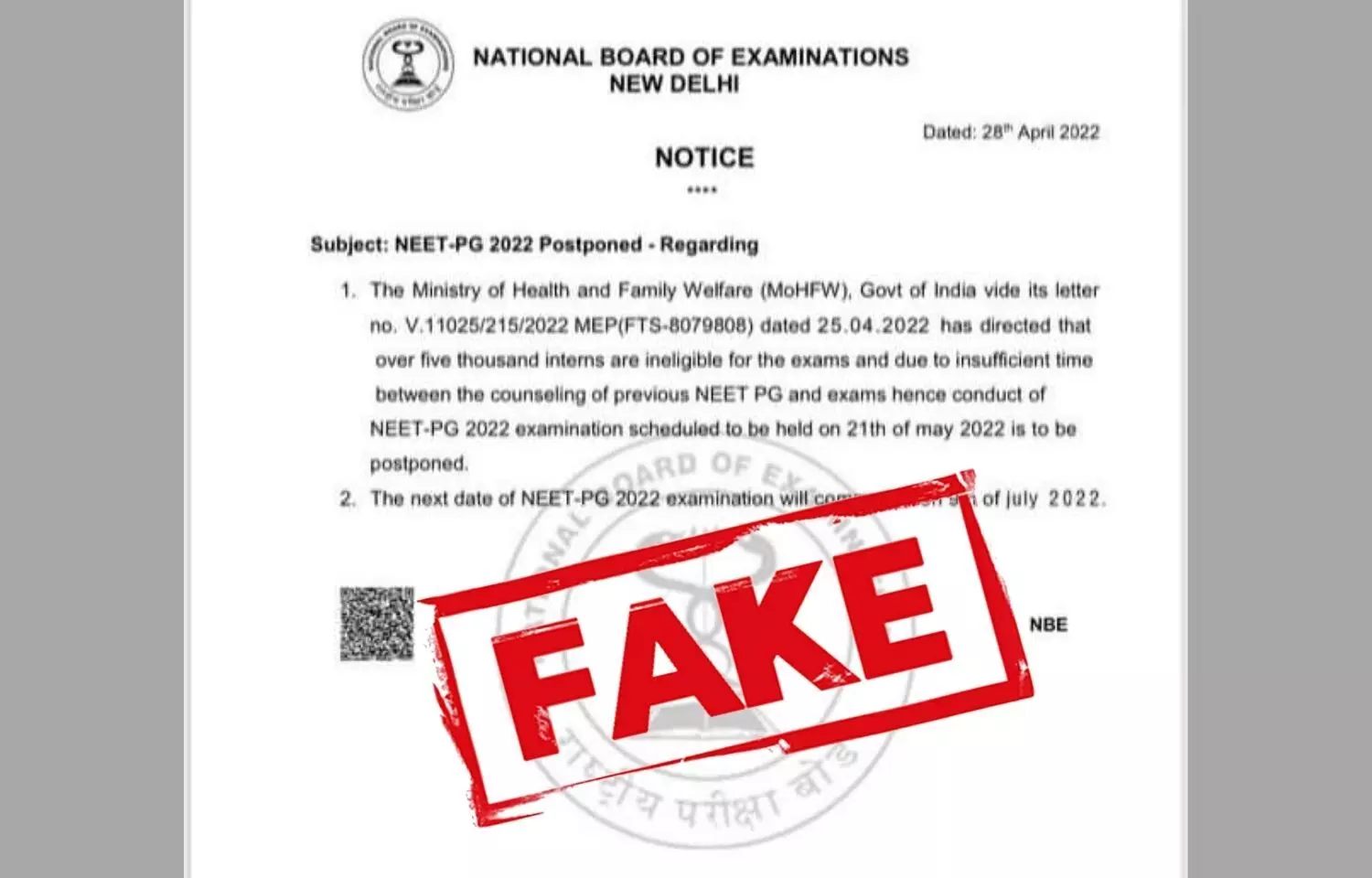 FAKE NEWS ALERT: Fake notice on NEET PG 2022 postponement circulates on Social Media, NBE issues warning