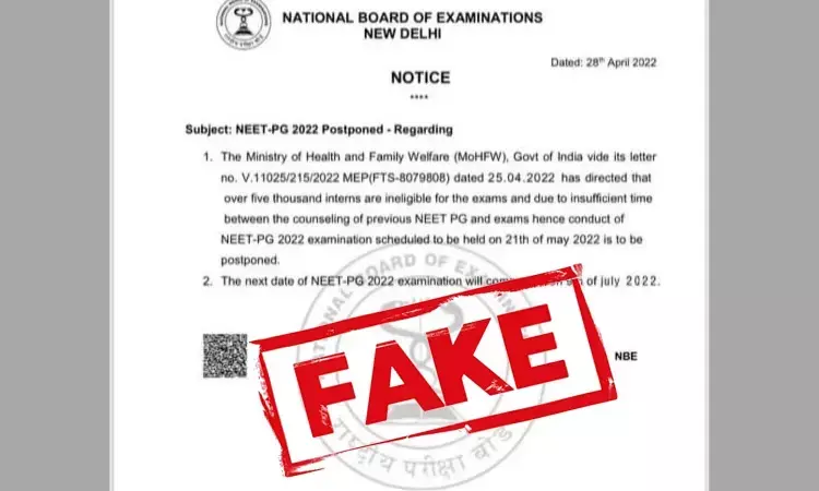 FAKE NEWS ALERT: Fake notice on NEET PG 2022 postponement circulates on Social Media, NBE issues warning
