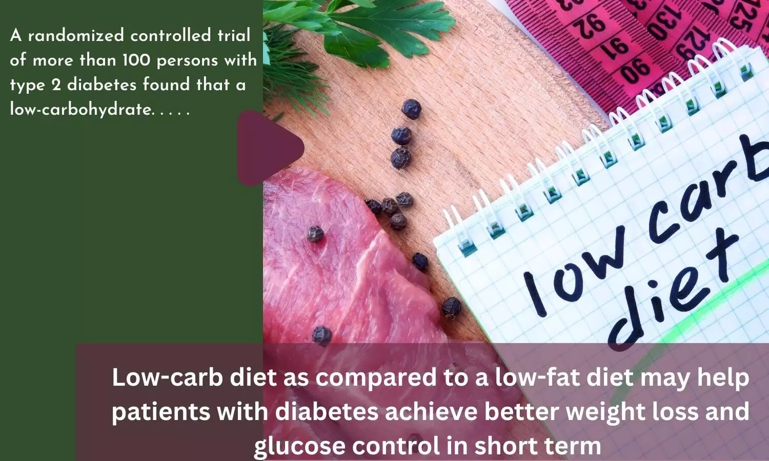 Low-carb diet as compared to a low-fat diet may help patients with diabetes achieve better weight loss and glucose control in short term