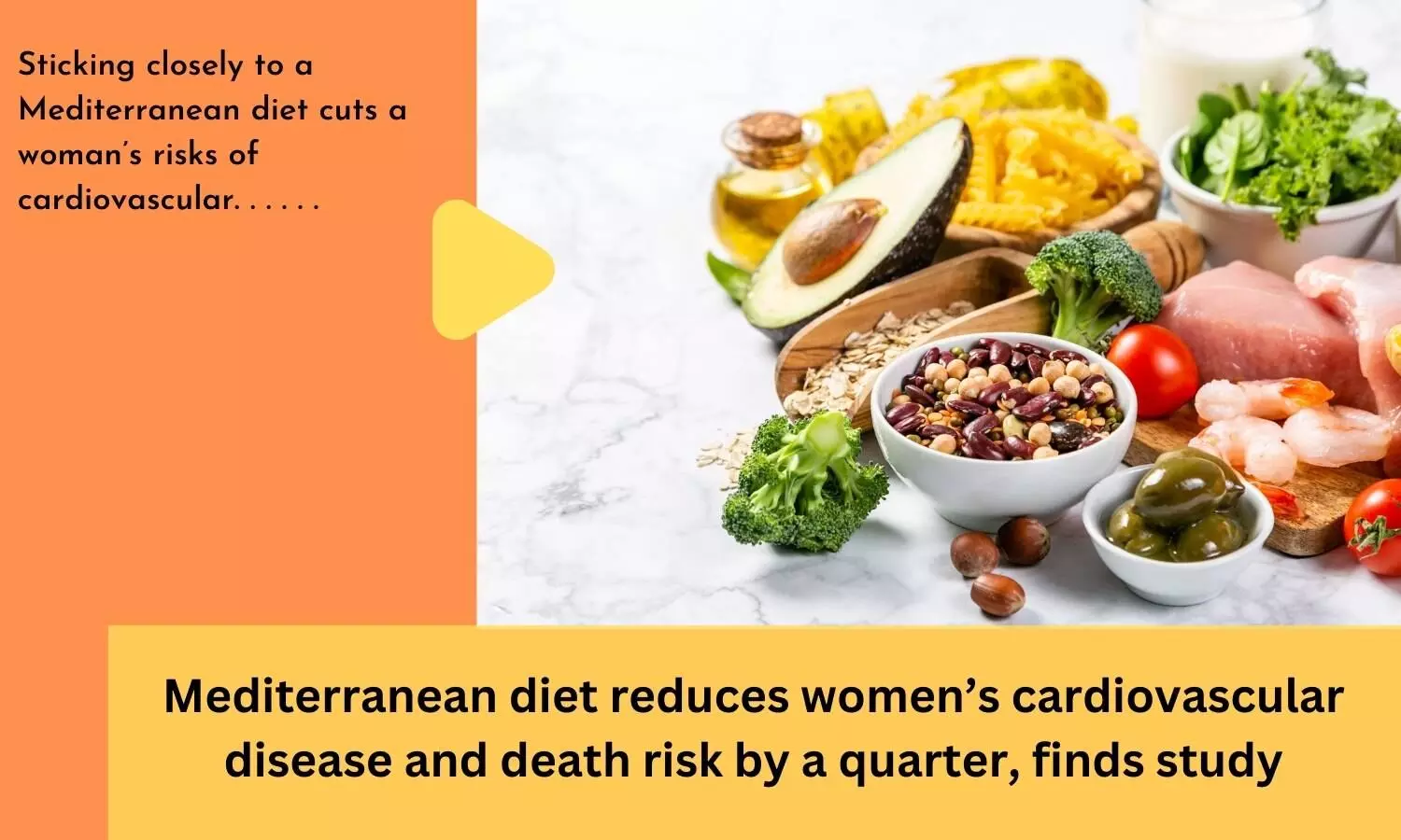 Mediterranean diet reduces womens cardiovascular disease and death risk by a quarter, finds study