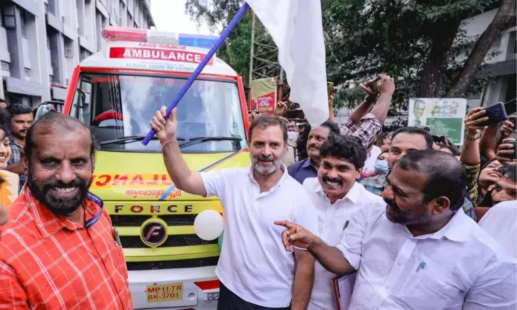 Rahul Gandhi flags off ambulance of Wayanad Medical College in Kalpett