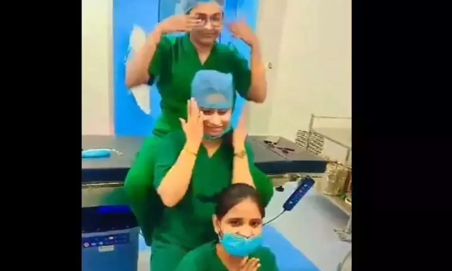 3 nurses filming reels in Hospital OT, suspended
