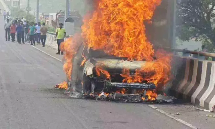 Chennai doctor escapes death as car bursts into flames on road