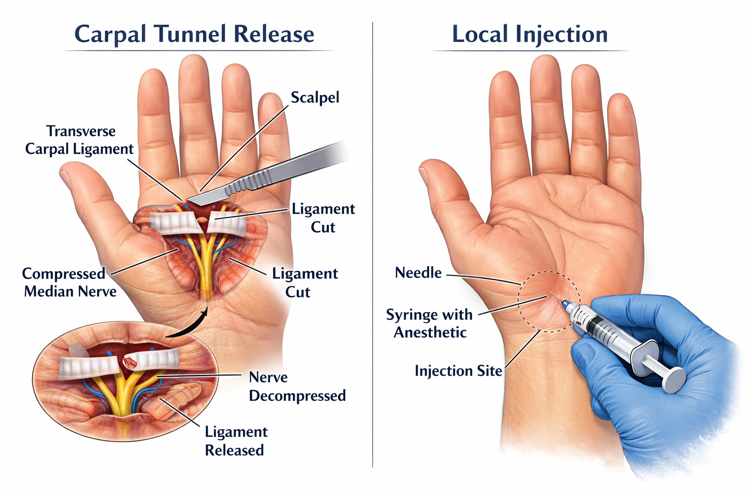 Carpal Tunnel Release vs Steroid Injection: Similar Outcomes in First 6 Months, reveals study