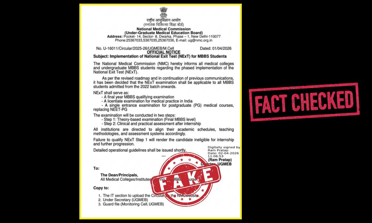 Fact Check: Viral notice claiming NExT exam from 2022 MBBS batch onwards is FAKE