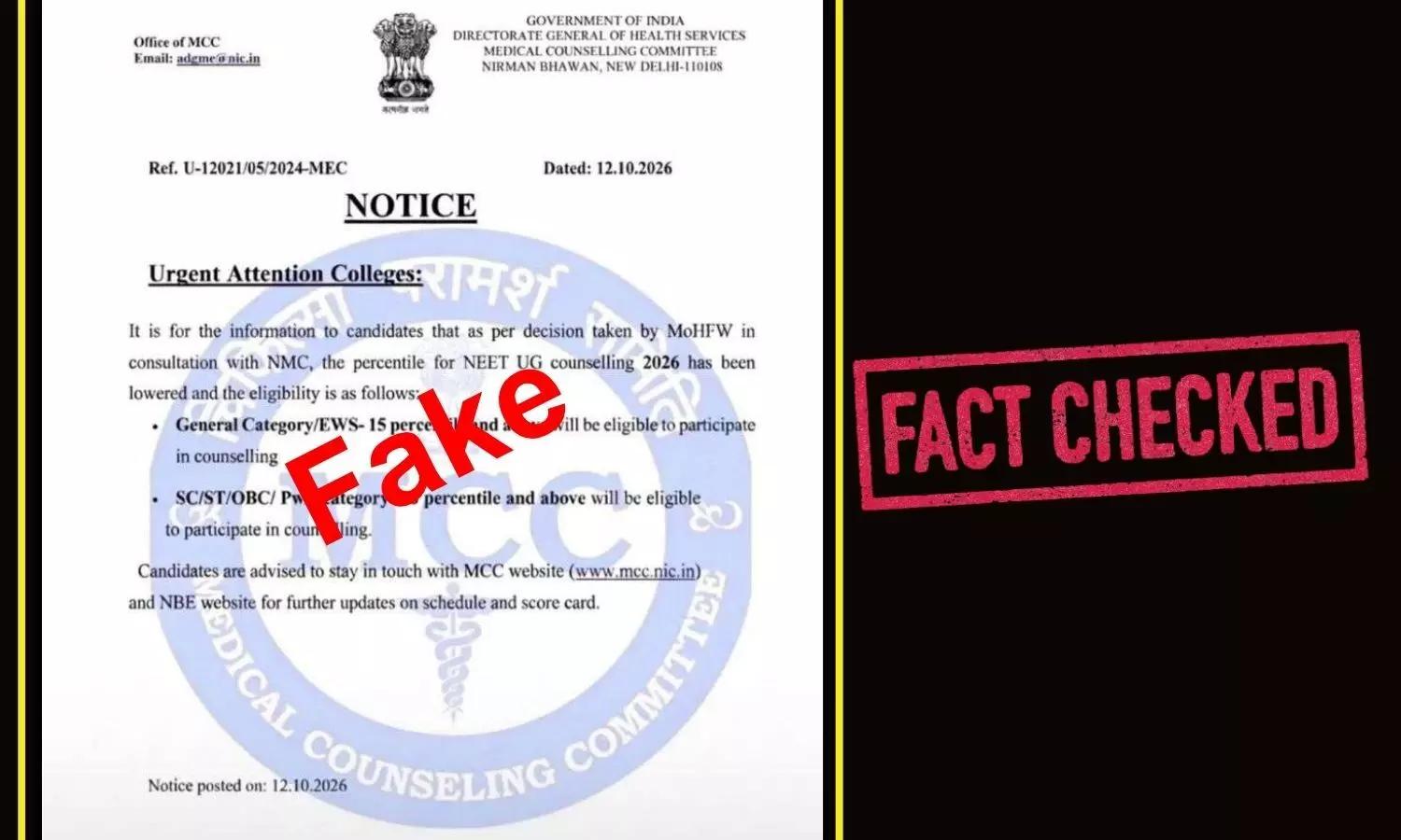 Fact Check on NEET UG Percentile reduction